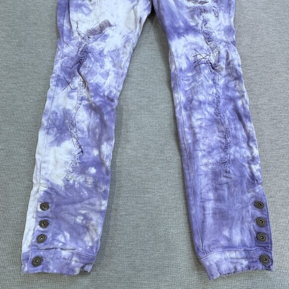 Valabasas Mens Purple Tie Dye Distressed Jeans Size 38 Stacked Ankle Button Fly - Picture 7 of 16